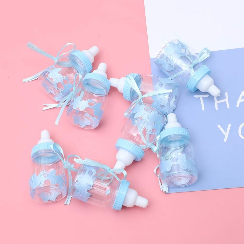 woobles Baby Candy Bottles, 30Pcs Mini Baby Bottles Cute Baby Feeding Bottle Candy Bottle with Ribbon and Bear, Candy Box for Favours, Sweets, Confetti, Gifts for Birthday/Party Favors(Blue) - Image 2